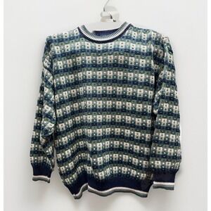 Vintage 90s Old Glory Coogi-Style Biggie Knit Tight Sweater Size S Blue Green